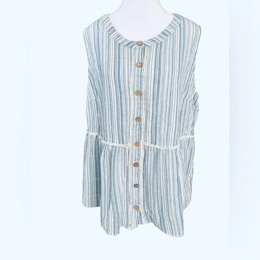 LANE BRYANT STRIPE BUTTON SLEEVELESS TOP, Sz 18‎